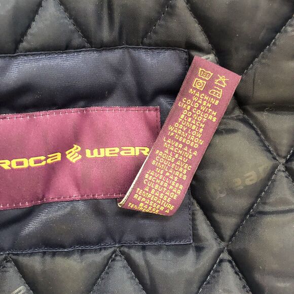 Y2K ROCAWEAR Vintage Bomber Varsity Jacket Quilted Lining Blue Gold Nylon - Picture 8 of 15